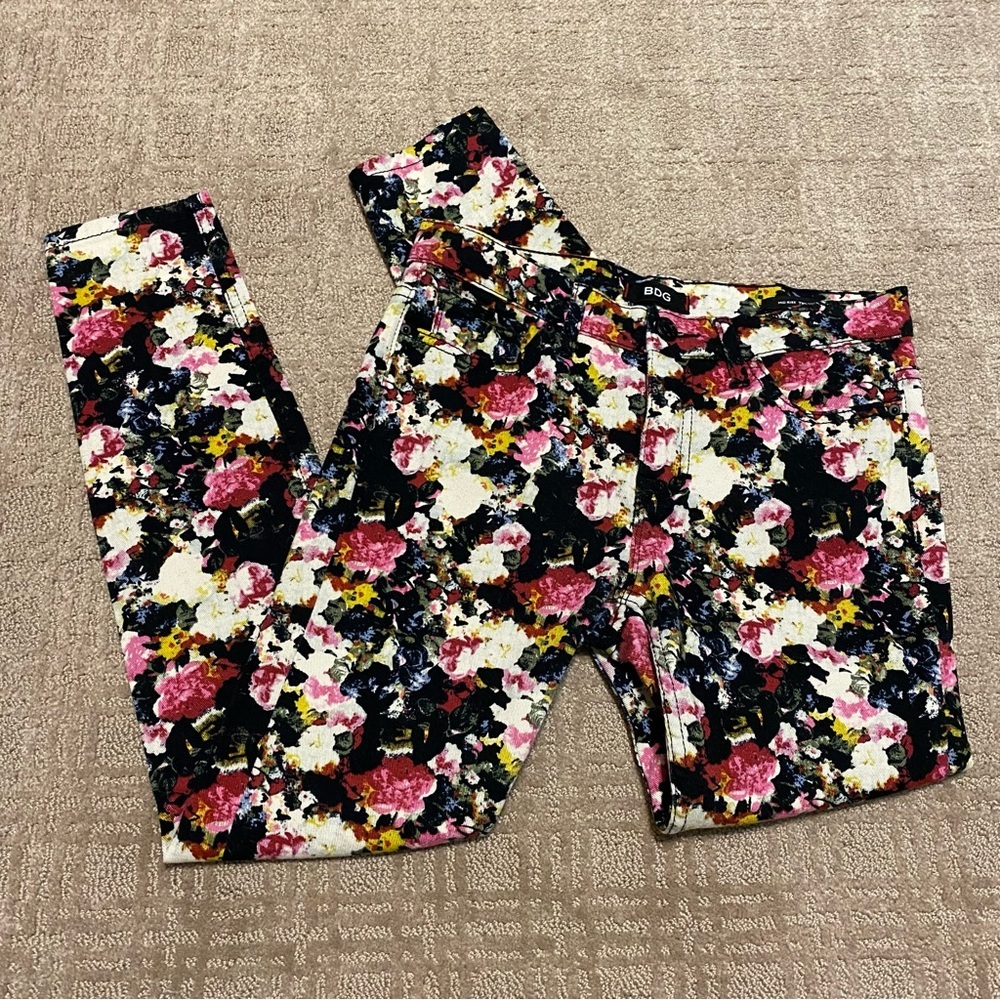 BDG Floral Skinny Jeans in Black, Pink, White, Yellow